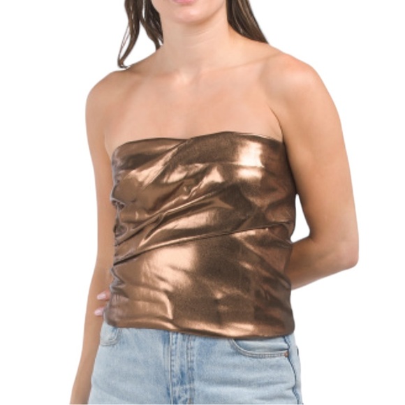 NWT Zara Metallic Bronze Gold Strapless Ruched Corset Cropped Tube Top - M - Picture 3 of 16